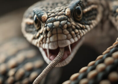 Diamond-back rattlesnake eating a mouse