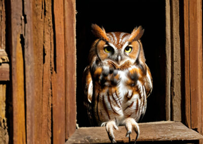 Eastern Screech Owl in an old house