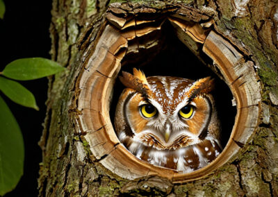 Eastern Screech Owl in a tree cavity