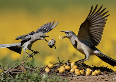 Northern Mockingbird Defending its chicks and eggs