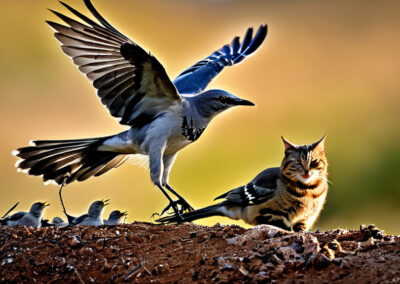 Northern Mockingbird Defending its chicks and eggs