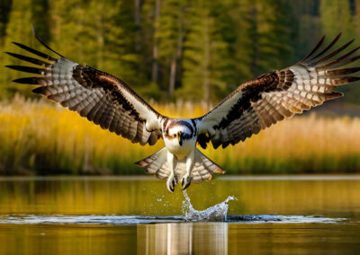 Osprey flying of a body of water
