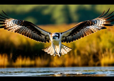 Osprey flying of a body of water