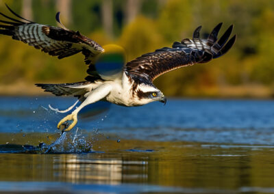 Osprey flying of a body of water