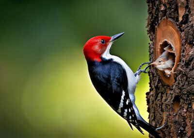 Red-headed Woodpecker eating a small rat