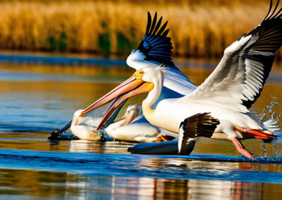 American White Pelicans Fishing