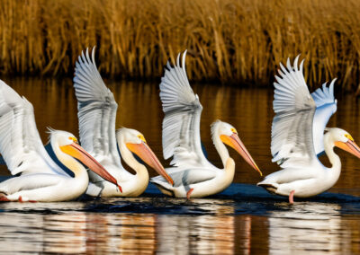 American White Pelicans Fishing