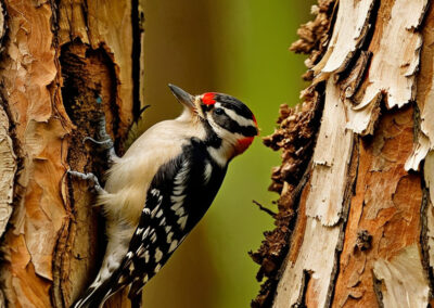 Downy Woodpecker insect foraging