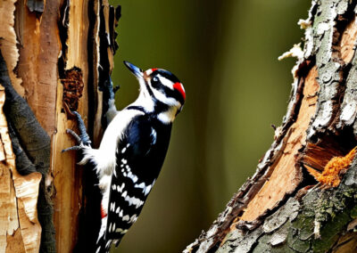 Downy Woodpecker insect foraging