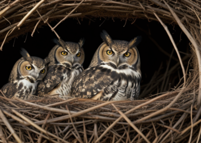 Great Horned Owl living in a not its own nest