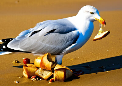 herring gull eating leftovers