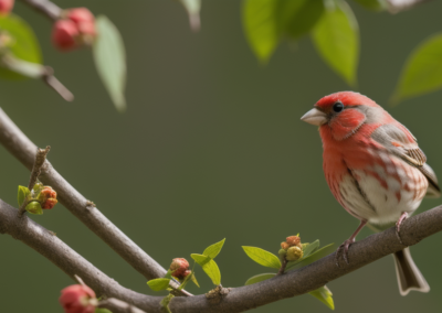 House Finch munching buds
