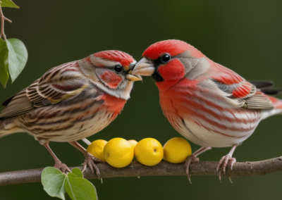 House Finch munching fruits