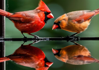 Northern Cardinal fighting their Reflection