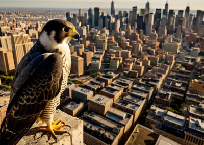 Peregrine Falcon Eyeing Cityscape