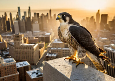 Peregrine Falcon Eyeing Cityscape