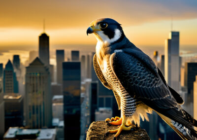 Peregrine Falcon Eyeing Cityscape
