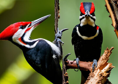 A pair of Pileated Woodpeckers carving their home