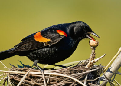 Red-winged Bluebird building its nest