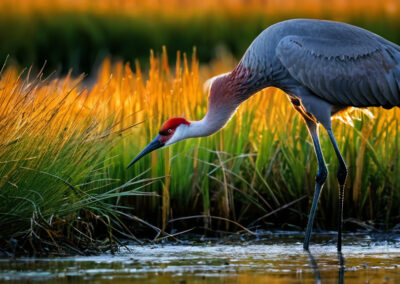 Sandhill Crane foraging in the open wetlands