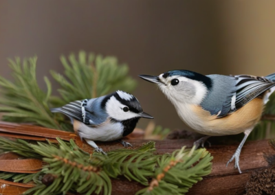 White-breasted Nuthatch mingling with a chickadee