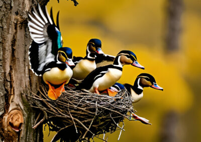 wood-ducklings-jumping-into-water