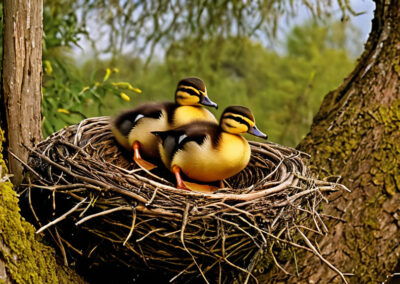 wood-ducklings-jumping-into-water