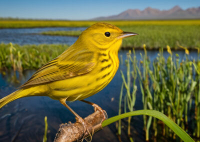 Yellow warbler in wetland