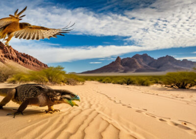 Desert Iguana escaping a hawk