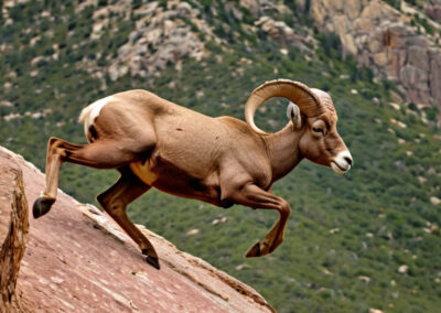 Desert Bighorn Sheep jumping