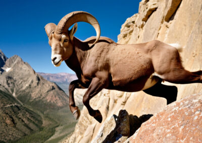 Desert Bighorn Sheep jumping