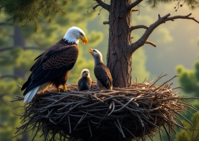 American Bald Eagle feeding its eaglets