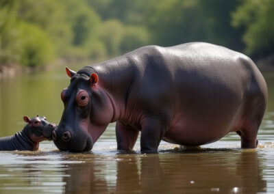 Hippo standing on river bed