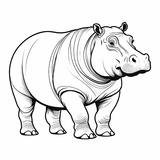 A hippo, hand drawn in thick outlines