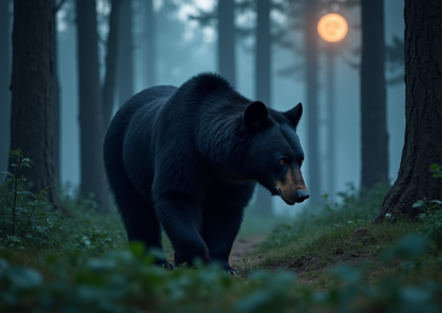bear roaming the forest at night