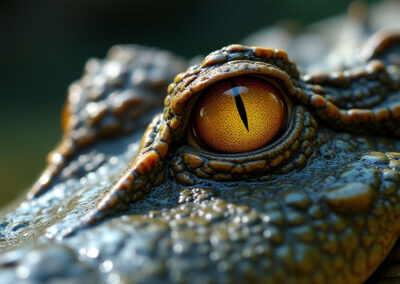 A closeup on a crocodile's eye