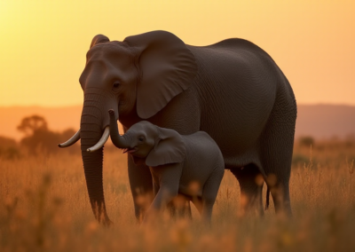 Mother and baby elephants