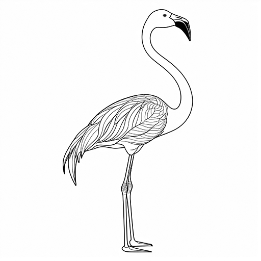 A flamingo, hand drawn in thick outlines