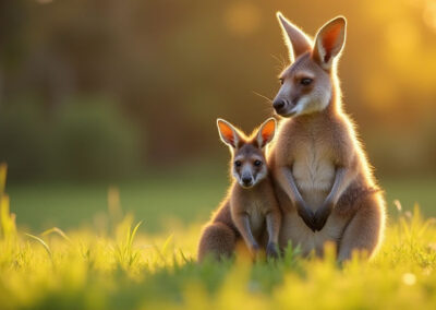 A heartwarming close-up of a mother kangaroo with her joey