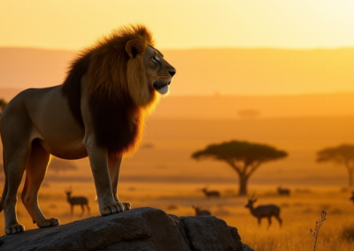 Lion in sunset