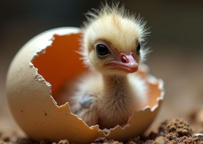 A baby ostrich chick emerging from its egg