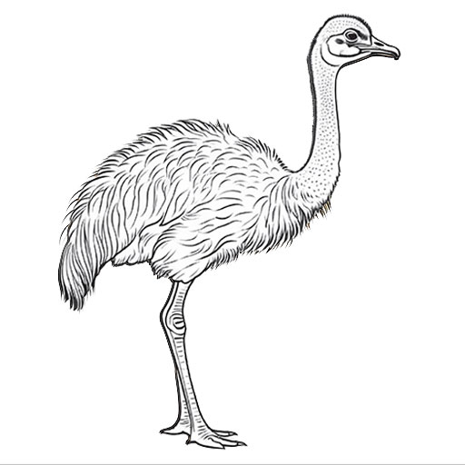 An ostrich, hand drawn in thick outlines