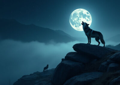 Wolf howling by the moon