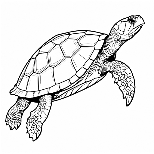 A turtle swimming, hand drawn in thick outlines