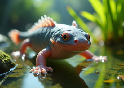 A wild axolotl swimming in its natural habitat
