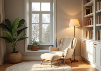 A cozy reading nook in a sunlit corner