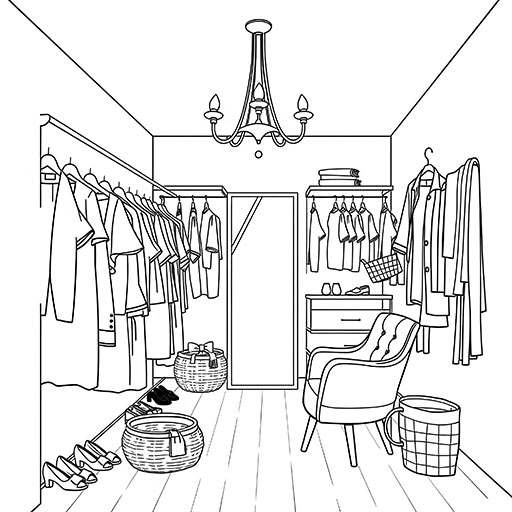 Chic Walk-in Closet - Outlines