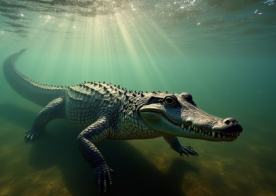 Underwater shot of an alligator swimming gracefully