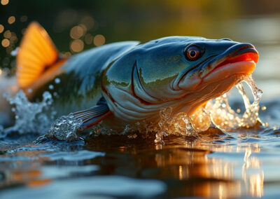 A catfish breaking the water surface while feeding