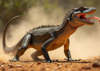Komodo Dragon looking fierce with its scary tongue out